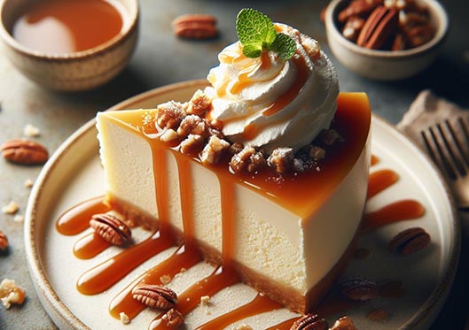 Una tarta de queso con caramelo